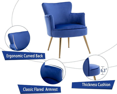 Velvet Upholstered Modern Accent Chair For Bedroom And Reading Room