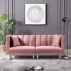 Velvet Futon Sofa Bed with Two Pillows, Modern Sleeper Sofa Couch with 3 Adjustable Angles, Convertible Small Loveseat for Living Room, Pink - Privè Home Goods