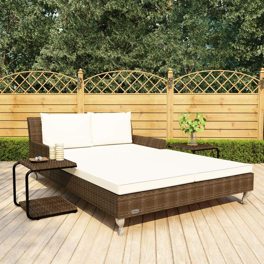 Poly Rattan Garden Sun Bed with Cushions For Garden Patio Lawn