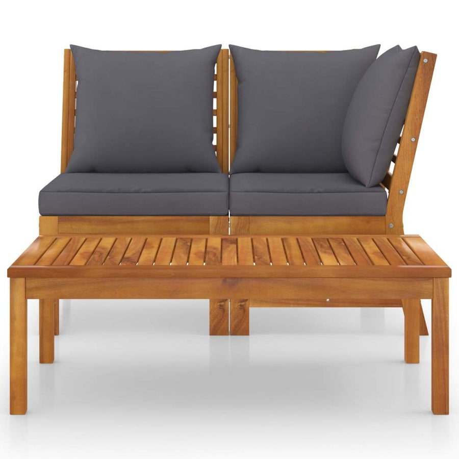 3 pcs Solid Wood Patio Lounge Set with Cushions