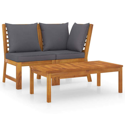 3 pcs Solid Wood Patio Lounge Set with Cushions