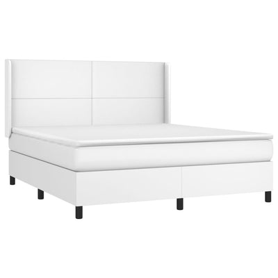 vidaXL Box Spring Bed with Mattress&LED White California King Faux Leather - Privè Home Goods